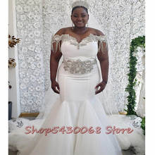 2020 Beaded Crystals African Mermaid Wedding Dresses Plus Size Black Girl Women Off Shoulder Satin Wedding Gowns Custom Size 2024 - buy cheap
