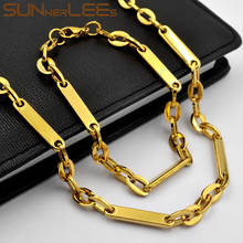 SUNNERLEES 316L Stainless Steel Necklace Bracelet Set 7mm Geometric Link Chain Gold Color High Polished Men Women Gift SC178 S 2024 - buy cheap