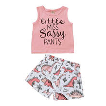 Conjunto de ropa de verano para niñas pequeñas de 1 a 5 años, camisetas sin mangas Rosas y pantalones cortos de dinosaurio 2024 - compra barato