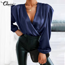 Women Fashion Satin Blouses Celmia Spring Long Sleeve Sexy V-Neck Tops Elegant OL Solid Party Slik Blusas Casual Office Tunic 2024 - buy cheap