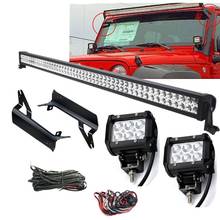 Car Roof  50Inch 288W Straight LED Light Bar 18W Pods Fog Lamp With Upper Windshield Mount Brackets For Jeep Wrangler TJ 97-06 2024 - buy cheap