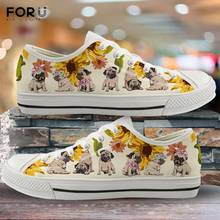 FORUDESIGNS Yellow Sunflower Pattern Pug Dog Pattern Woman Shoes Sneakers 2019 New Spring/Autumn Low Top Shoes Light Ladies Shoe 2024 - buy cheap