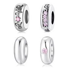 High Quality 925 Sterling Silver Round Pink CZ Fine Spacer Stopper Beads Fit Original European Charm Bracelets Jewelry Making 2024 - buy cheap