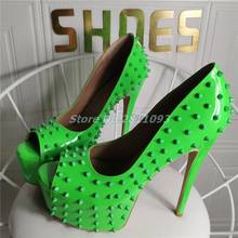 Rivet Platform High Heel Shoes Peep Toe Slip On Pole Dance Ladies Shoes Super High Heel Green Patent Leather Custom Made Pumps 2024 - buy cheap