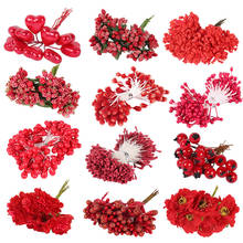 5/6/8/10/12/50/70/90pcs mini Red Artificial Flowers Stamen Berries Bundle DIY Christmas Wedding Cake Gift Box Wreaths Decoration 2024 - buy cheap