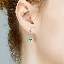 Fashion cute love heart green crystal emerald gemstones diamond drop earrings for women 18k white gold silver color jewelry gift 2024 - buy cheap