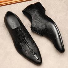 Мужские туфли из натуральной крокодиловой кожи, черные мужские деловые модельные роскошные свадебные офисные туфли на шнуровке с острым носком, мужские туфли оксфорды 2024 - купить недорого