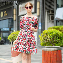 MIUXIMAO-vestido de primavera 2020 para mujer, elegante vestido informal ajustado con estampado de flores rosas, cuello de barco, para fiesta 2024 - compra barato