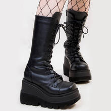 Zapatos de tacón alto con cuña para mujer, botas de cuña con plataforma, modernos, góticos, negros, para Halloween y Cosplay 2024 - compra barato