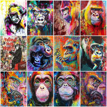 HUACAN-pintura de diamante redondo/cuadrado completo, bordado de orangután de animales, Kits de punto de cruz, arte de pared, decoración del hogar 2024 - compra barato