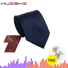 Huishi-gravata masculina clássica, 8cm, com abotoaduras, presente, gravata formal, sólida, preta, vermelha, azul, à prova d'água, para negócios 2024 - compre barato