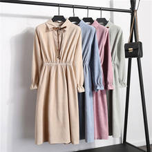 Jielur-vestido de pana de manga larga con botones para Mujer, ropa Kawaii de Color liso, estilo coreano, Otoño e Invierno 2024 - compra barato