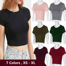 Solid O-Neck Short Sleeve Summer T Shirt Women Sexy Exposed Navel Shirt Tee Tops Plus Size Slim Tshirt Casual Streetwear T-shirt 2024 - buy cheap