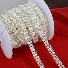 DIY1YD ancho 10mm Cadena de diamantes de imitación perla cadena de cristal coser en adornos vestido de novia apliques para trajes 2024 - compra barato