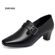 Sapatos de salto alto feminino, calçado de salto alto elegante com cabeça quadrada, em couro legítimo, tamanho grande 2024 - compre barato