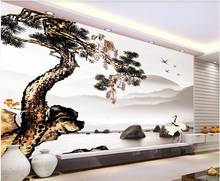 Papel tapiz 3d con foto personalizada, pintura de tinta de pino de estilo chino, paisaje, decoración del hogar, sala de estar, papel tapiz para paredes 3 d 2024 - compra barato