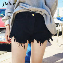 Jielur шикарные повседневные джинсовые шорты с высокой талией с меховой подкладкой 2021 летние корейские хитовые черный белый цвет карманы джинсовые шорты классный S-XXL 2024 - купить недорого