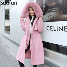 Suofun X-Long Slim Casual Fashion Cotton Liner Parker Parka 2021 New Hood  Winter Warm Jacket Women Hooded Parka Fur Collar Coat 2024 - buy cheap