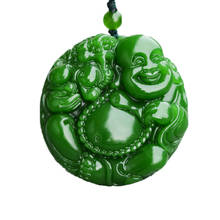 DropShipping Natural Green Nephrite Jades Carved Happy Maitreya Buddha Pendants Fit Fashion Sweater Necklace Jewelry 2024 - buy cheap