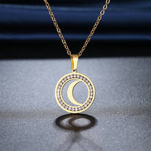 CACANA-collar de acero inoxidable 316L para mujer, collares de Luna exquisitos con diamantes de imitación de cristal, regalos para boda y Día de San Valentín 2024 - compra barato