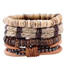 Wrap Bracelets Men Women Hemp Cords Wood Beads Ethnic Tribal Bracelets Leather Wristbands