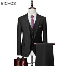 Men's Suits 3 Pieces Set Slim Fit Business Office Work Suit male 2020 Solid Black Red Blue White Wedding Suit For Groom 2024 - buy cheap
