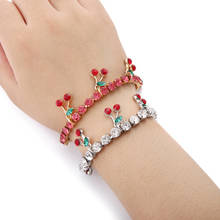 Pulseira de cristal de cereja fofo feminina, pulseira corrente de strass brilhante da moda joias de festa 2024 - compre barato