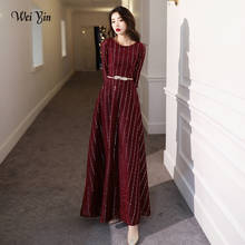 Wei yin ae0288 vestido de noite com caixa a, vinho vermelho, gola redonda, manga 3/4, vestido formal feminino vintage, longo, vestido de festa 2024 - compre barato