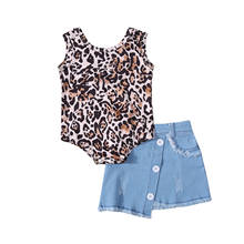 Leopard Print Newborn Infant Baby Girl Romper Jumpsuit Top With Denim Skirt Summer Clothes Outfit Set 0-18M 2024 - buy cheap