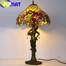 FUMAT Tiffany Style Table Lamp Stained Glass Angel Resin Multicolor Rose Flower Desk Light Home Decor Handcraft Art Lighting LED 2024 - buy cheap