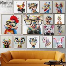 Mintura pintada a mano, gallo, conejo, caballo, Tigre, pinturas al óleo de animales, lienzo, arte de pared del zodiaco chino moderno, imágenes de decoración 2024 - compra barato