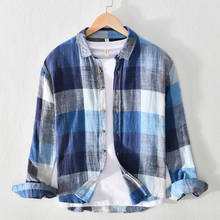 Camisa xadrez de manga comprida masculina, camisa casual de marca da moda para homens, camisa de verão e primavera 2024 - compre barato