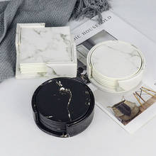 Creative Marble PU Leather Coaster Drink Coffee Cup Mat Tea Pad Dining Table Placemats Table Black White Chic Decoration 6PCS 2024 - buy cheap