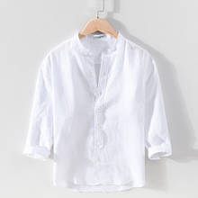 Suehaiwe-camisa de lino puro italiano para hombre, camisas sólidas cómodas a la moda, tops informales, ropa para hombre, 2021 2024 - compra barato