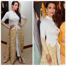 Saudi Formal Evening Dresses High Neck Long Sleeves Caftan With Pants Gold Lace Appliques Malaika Arora Khan Arab Prom Party Gow 2024 - buy cheap