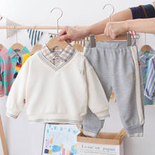 2021 primavera outono da criança meninos meninas moda treino marca casual conjuntos de roupas de algodão bebê moletom + camisa xadrez calças 2024 - compre barato