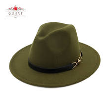QBHAT-Sombrero de fieltro de lana con hebilla para hombre y mujer, sombrero de fieltro de Jazz con hebilla de cinturón, color negro, Unisex 2024 - compra barato
