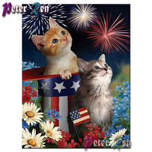 5d American flag firework cat diamond painting Embroidery DIY Square/round Mosaic Cross stitch Rhinestone Home decoration gift 2024 - buy cheap