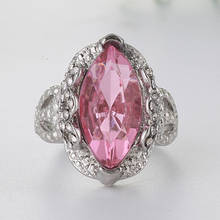 MDNEN-anillo grande con Piedra Rosa Natural para mujer, sortija Floral, Color plateado, para aniversario, boda, fiesta, regalo 2024 - compra barato