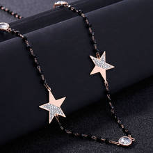 2020 Trendy Star Stainless Steel Long Necklaces For Woman Euro Design Crystal Little Star Black Beaded Sweater Chain Jewelry 2024 - buy cheap