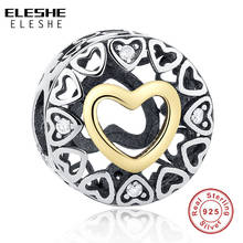 ELESHE Crystal CZ Gold Openwork Heart Bead 925 Sterling Silver Romantic Charm fit Bracelets DIY Party Jewelry Making 2024 - buy cheap