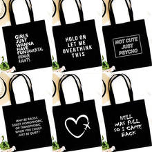 Ladies Shopper Bags Canvas Tote Bag Harajuku  Graphic Shopping Bag Eco Reusable Girls Fashion Handbag Black 2024 - buy cheap