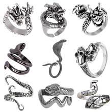 Кольцо регулируемое мужское/женское в стиле панк, ретро, змея, дракон, многослойное, под старину, цвет в ассортименте 2024 - купить недорого