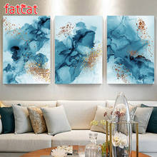 FATCAT-pintura diamante 5d diy de paisaje abstracto de acuarela azul, bordado de diamantes de imitación cuadrados y redondos, decoración de tríptico AE1893 2024 - compra barato