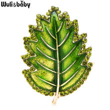 Wuli&baby Enamel Leaf Brooches Women Men 2-color Rhinestone Plants Weddings Office Brooch Pins Gifts 2024 - buy cheap