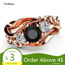 Visisap Vintage Flowers Black Zircon Rings for Women Finger Ring Anniversary Party Present Fashion Jewelry Dropshipping B2557 2024 - buy cheap