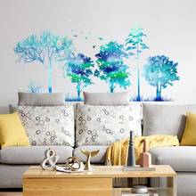 Adesivo de parede azul da floresta dos sonhos, decoração de berçário, quarto infantil, grande árvore, decalque de parede diy 2024 - compre barato