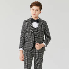 Flower Boys Black dot Formal  Suit Kids Wedding Birthday Party Dress Blazer Vest Pants 3pcs Tuxedo Prom Performance Costume 2024 - buy cheap