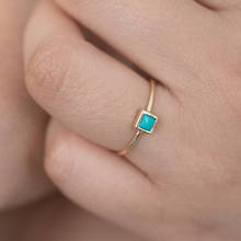 single stone ring with geometric square rectangle turquoises stone 925 sterling silver minimal simple finger jewelry 2024 - buy cheap