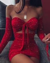 Dress For Women 2022 Glitter Off Shoulder Ruched Bodycon Dress Plunging Design Tied Vestidos Elegantes Para Mujer 2024 - buy cheap